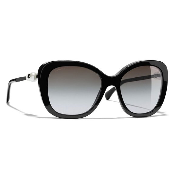 CHANEL Acetate Polarized Butterfly Winter Pearl Sunglasses 5339H Black - Picture 1 of 15
